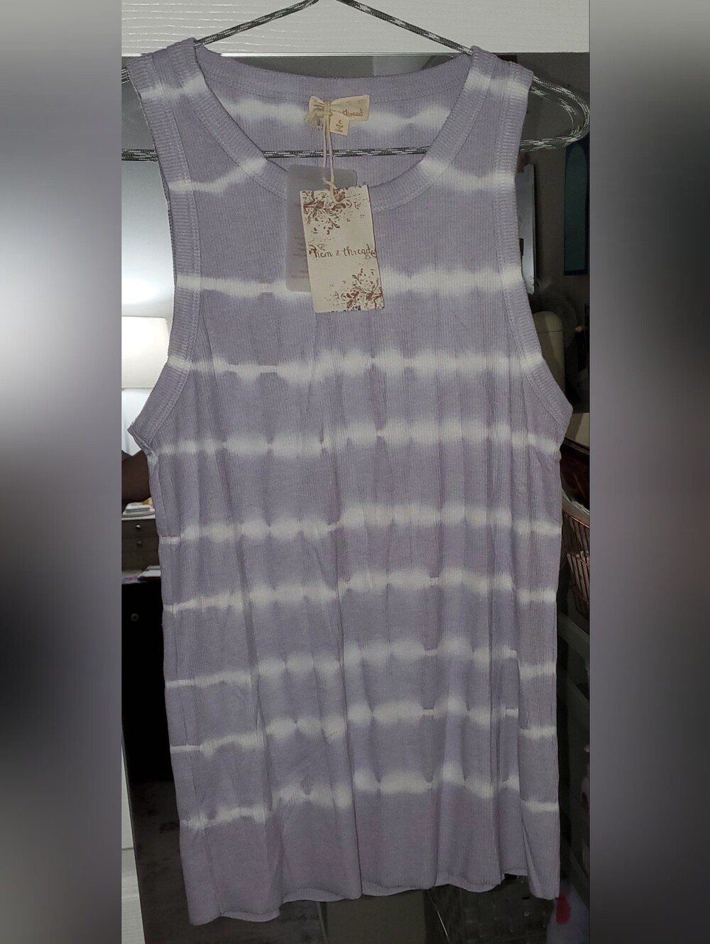 Hem & Thread Lavender and White Tie-Dye Ribbed Tank Top